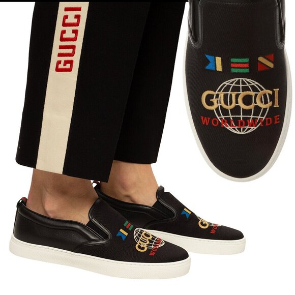 Gucci Other - GUCCI DUBLIN BLACK WORLDWIDE  CANVAS LEATHER CALF-SKIN LEATHER SLIP-ON SNEAKER 9